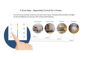 Duvar Tipi Bölge Kontrollü Tek Renk Led Dimmer Beyaz (12V-24V / 15A) +1  Adet Dim Alıcı Beyaz