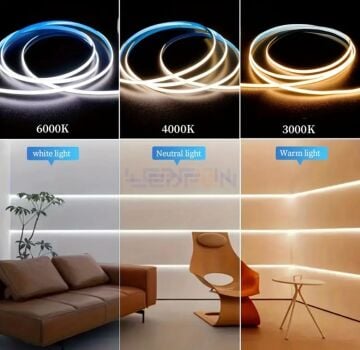 24V 10000K COB Şerit Led 10W 480Led/mt IP20