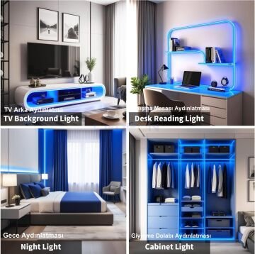 24V Mavi COB Şerit Led 10W 480Led/mt IP20