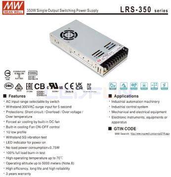 Mean Well LRS-350-24 | 24V 14.6A 350W LED Güç Kaynağı