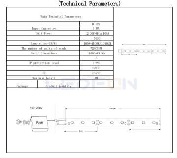 12V 12W 72 Led IP20 3000K Bar Led 100cm