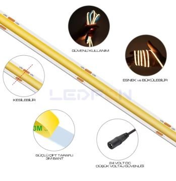 24V 10W 480Led IP20 Kırmızı Cob Şerit Led