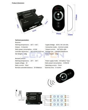 Dokunmatik RF Kumandalı Tek Renk LED Dimmer (12V-24V / 30A)
