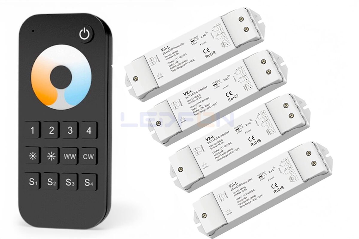 Bölge Kontrollü Tunable White CCT Led Kontrol Cihazı (12V-24V / 16A) +4 Ek Alıcı