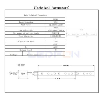 24V 6500K Bar Led 12W 72 Led IP20 100cm