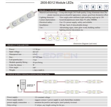 12V Plus IP67 1.5W Sarı Modül Led