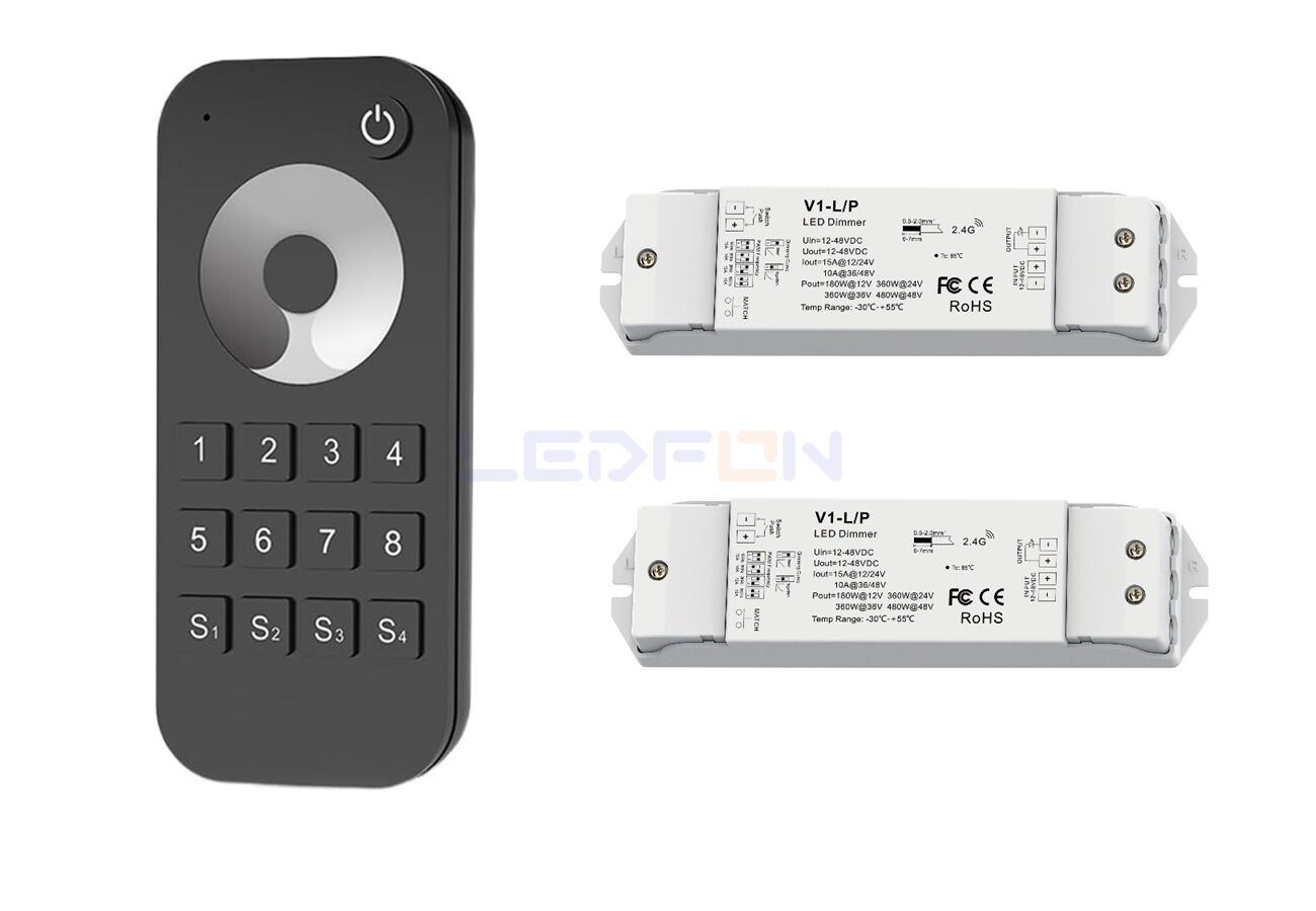 Bölge Kontrollü RF Kumandalı Tek Renk LED Dimmer Kontrol Cihazı (12V–24V / 15A) +2 Ek Alıcı