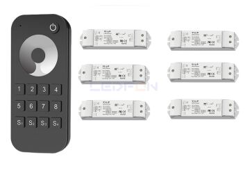 Bölge Kontrollü RF Kumandalı Tek Renk LED Dimmer Kontrol Cihazı (12V–24V / 15A) +6 Ek Alıcı