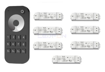 Bölge Kontrollü RF Kumandalı Tek Renk LED Dimmer Kontrol Cihazı (12V–24V / 15A) +7 Ek Alıcı