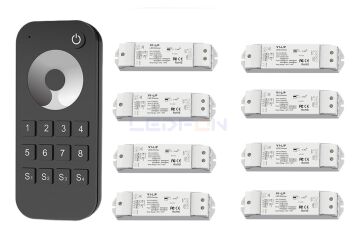 Bölge Kontrollü RF Kumandalı Tek Renk LED Dimmer Kontrol Cihazı (12V–24V / 15A) +8 Ek Alıcı
