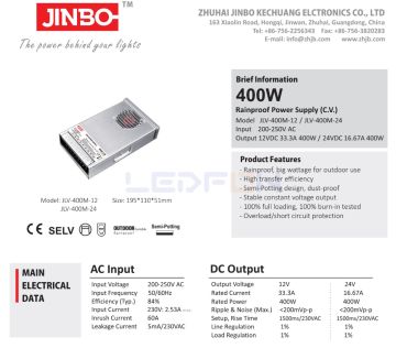 Jinbo 12V 33A 400W IP33 Rainproof Adaptör