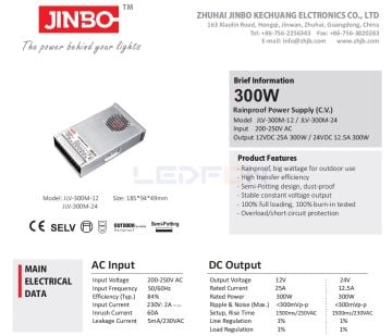 Jinbo 12V 25A 300W IP33 Rainproof Adaptör