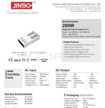 Jinbo 12V 16.7A 200W IP33 Rainproof Adaptör