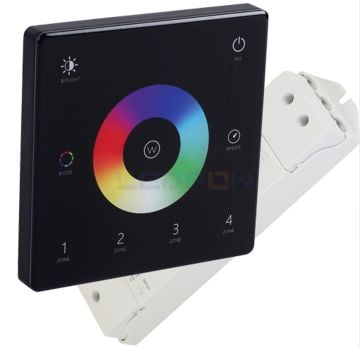 Duvar Tipi Bölge Kontrollü RGB/RGBW Led Kontrol Cihazı Siyah (12V/24V / 20A)