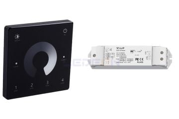 Duvar Tipi Bölge Kontrollü Tek Renk Led Dimmer Siyah  (12V-24V /15A) +1 Adet Dim Alıcı Siyah