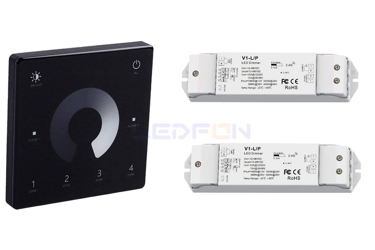 Duvar Tipi Tek Renk Bölge Kontrollü Led Dimmer Kumanda Siyah +2 Adet Dim Alıcı Siyah