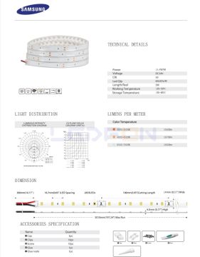 Samsung 24V Silikonlu 3000K Şerit Led 14.4W 60 Led IP65