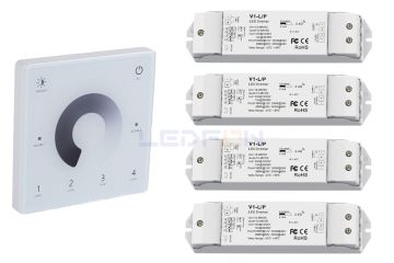 Duvar Tipi Bölge Kontrollü Tek Renk Led Dimmer Beyaz (12V-24V / 15A) +4 Adet Dim Alıcı Beyaz