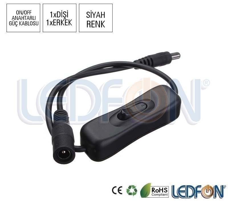 On Off Anahtarlı DC Bağlantı Kablosu Siyah