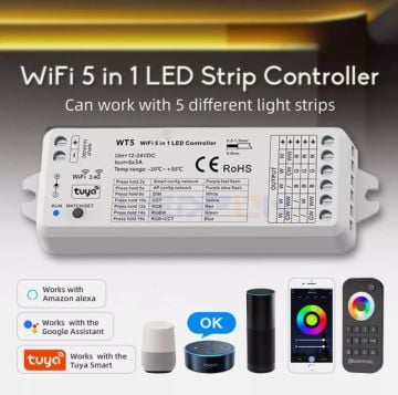 WİFİ Tek Renk / RGB / RGBW / Tunable CCT Led Kontrol Cihazı (12V-24V / 15A)