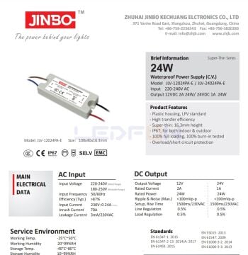 Jinbo 12V 2A 24W IP67 Dış Mekan Plastik Kasa LPV Güç Kaynağı