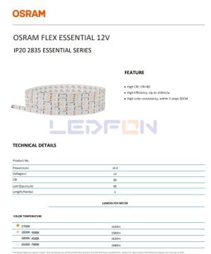 Osram 12V 6500K Şerit Led 14.4W 60 Led IP20