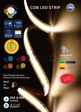 24V 4000K COB Şerit Led 10W 480Led/mt IP20