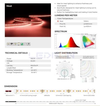 24V 1800K Kasap Et Reyonu Şerit Led 14.4W 192 Led/m IP20